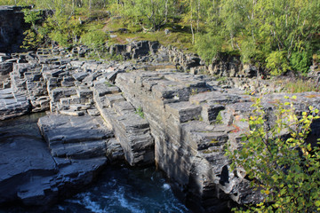 Large river in the arctic tundra. Abisko national park, Nothern Sweden
