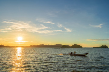 View of sea ocean with Island tropical beach view at sunset time.