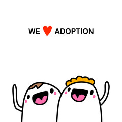We love adoption hand drawn vector illustration in cartoon comic style couple happy