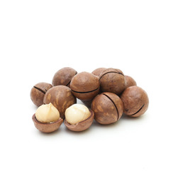 Small handful of macadamia nuts isolated on white background
