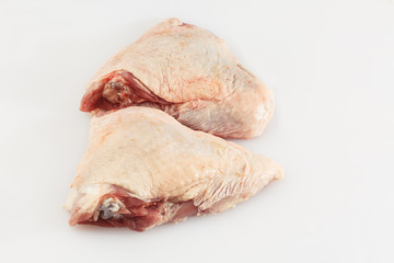 Raw Free range Boneless skinless chicken thighs on stone table. Raw chicken thigh . The view from the top. Food Background. Copy space. Cooking content. Uncooked meat. Meat shop.