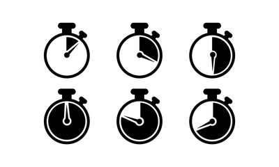 Timer, stopwatch, chronometer, time, clock icon . Countdown 10, 20, 30, 40, 50, 60 minutes on an isolated white background. EPS 10 vector.