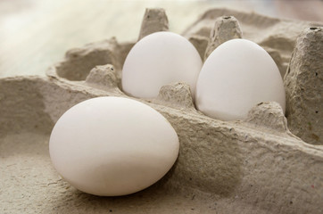 chicken eggs in the tray. close-up.
