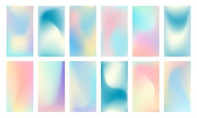 Trendy color holographic screen template. Soft liquid gradient backgrounds set - obrazy, fototapety, plakaty