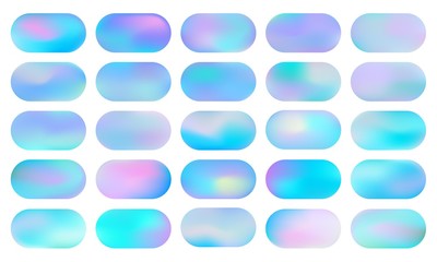 Holographic button set. Soft blurry neon gradient vivid color backgrounds collection