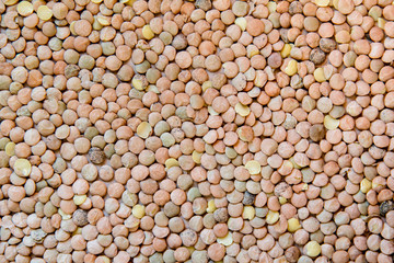 Raw green lentils background. Top view. Vegan food