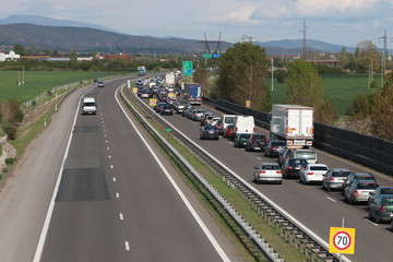 Sofia, Bulgaria - April 30, 2020: Police control the exit of Sofia, the capital of Bulgaria is quarantined by the COVID -19 virus, photo taken on March 30, 2020, Sofia, Bulgaria

