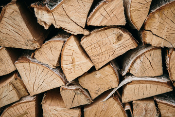 Texture of firewood. Background. Group of wooden logs