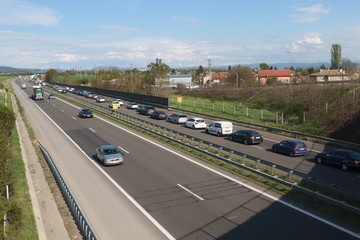 Sofia, Bulgaria - April 30, 2020: Police control the exit of Sofia, the capital of Bulgaria is...
