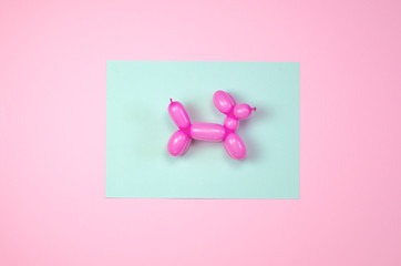 Balloon in the form of a dog on a mint-pink background.