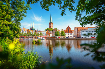 Hanseatic town of Lübeck with famous St. Mary`s Church