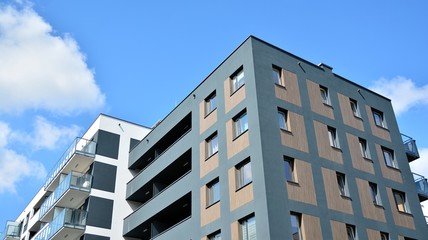 Modern European residential apartment buildings quarter. Abstract architecture, fragment of modern urban geometry.