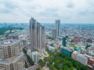 Fototapeta na wymiar Aerial view over the big city of Tokyo - TOKYO / JAPAN - JUNE 17, 2018