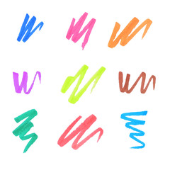 Strokes of a paint brush or felt-tip pen. Vector illustration. Set of varicolored traces.