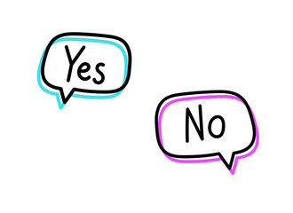 Fototapeta premium Yes no. Handwritten lettering illustration. Black vector text in blue and pink neon speech bubbles. Simple outline style