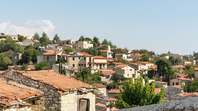 Streets and old houses in the traditional village Lofu. Limassol District, Cyprus.