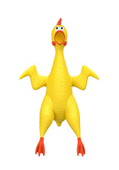 Screaming rubber chicken isolated on white