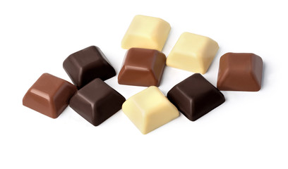 Black, Brown and White Chocolate isolated on white