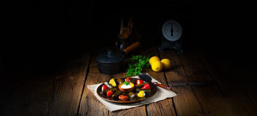 Yaprak Sarması - rustic vine leaves filled with rice