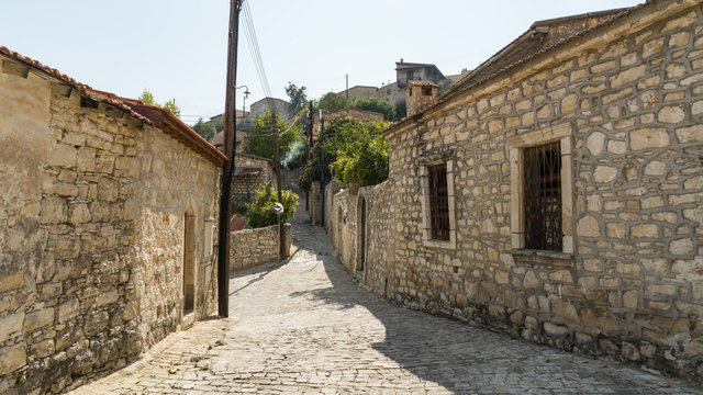 Streets and old houses in the traditional village Lofu. Limassol District, Cyprus.