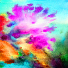 Watercolor abstract bright colorful textural background handmade . Painting of sky and clouds during sunset . Modern seascape . Shine	