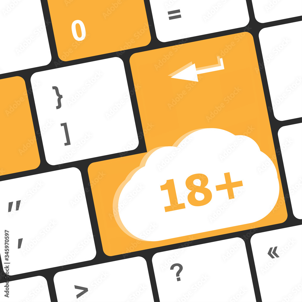 Poster 18 plus button on computer keyboard keys