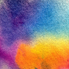 Watercolor abstract bright colorful textural background handmade . Painting of sky and clouds during sunset . Modern seascape . Shine	