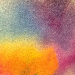 Watercolor abstract bright colorful textural background handmade . Painting of sky and clouds during sunset . Modern seascape . Shine	