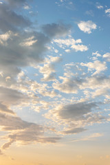 Cloudy skyline background. Heaven backdrop, idyllic atmosphere
