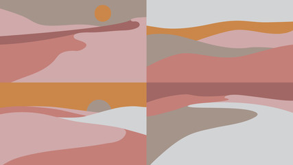 illustration of a desert scenery. set of horizontal wallpaper with desert decorations. natural pattern pastel colour image.