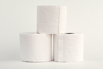 A roll of toilet paper on white background.