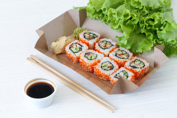 Take away Japanese sushi set california. Asian healthy food to go.