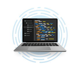 Programming coding, great design for any purposes. Screen computer monitor. Information technology. Digital vector illustration.