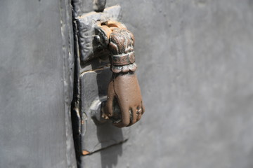 Door decorations of one old building in the colonial city of Trujillo in Peru