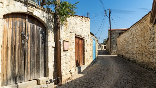 Streets and old houses in the traditional village Lofu. Limassol District, Cyprus.