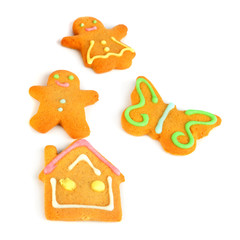 christmas homemade gingerbread cookies on the white background.