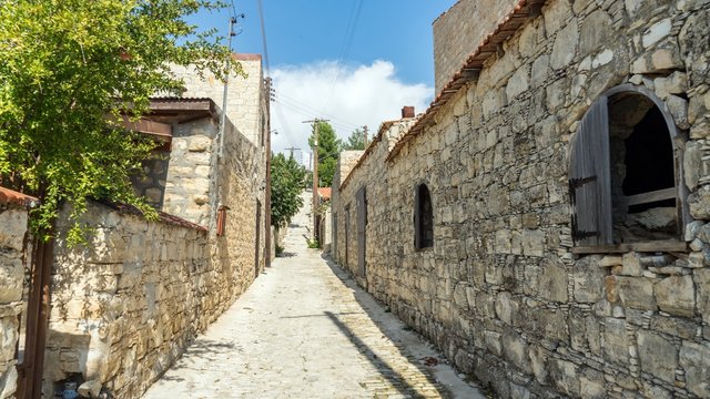 Streets and old houses in the traditional village Lofu. Limassol District, Cyprus.