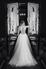 The bride and groom in a restaurant. Beautiful makeup bride. Hairstyle bride. Newlyweds