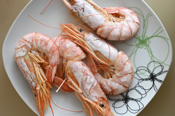 King prawns on a white plate