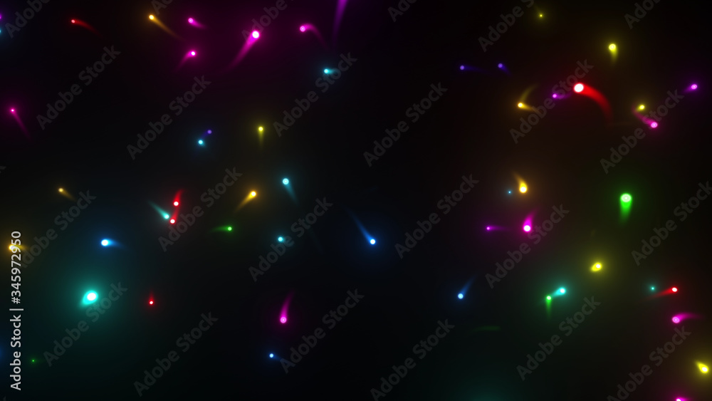 Wall mural neon light flying illumination glow particles firefly abstract 3d illustration background.
