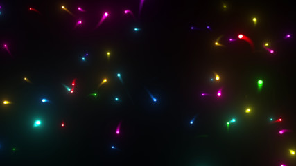 Neon Light Flying illumination Glow particles firefly abstract 3D illustration background.