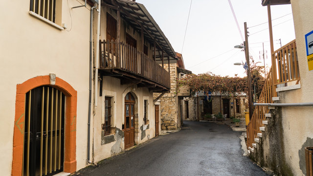 Streets and old houses in the traditional village Lofu. Limassol District, Cyprus.