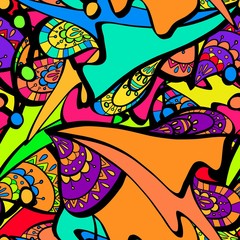 Abstract vector pattern suitable for printing children s prints on textiles, fabrics, clothes, boys, girls. Psychedelic neon ornament. Indian, oriental ornament