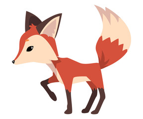 Adorable Little Fox, Cute Wild Forest Animal Cartoon Character, Side View Vector Illustration