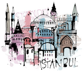 Handgezeichnete Istanbul Skizze auf einer Ebene reduziert