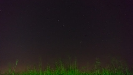 Man stands in the field at night in the starry sky background, Blagoveshenskaya village, Anapa, Russia.