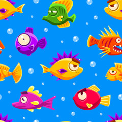 Naklejka na ściany i meble Cute Colorful Tropical Fishes Seamless Pattern, Ocean or Sea Life Design Element Can Be Used for Fabric, Wallpaper, Packaging, Web Page Vector Illustration