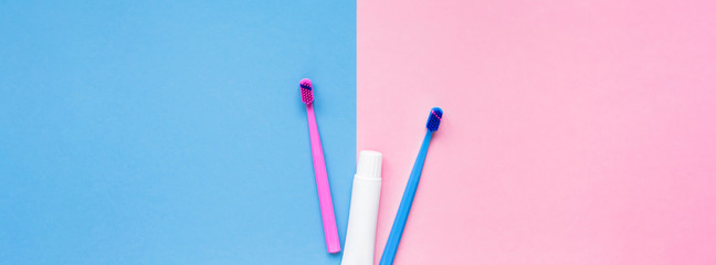 Teeth hygiene and oral care products flatlay