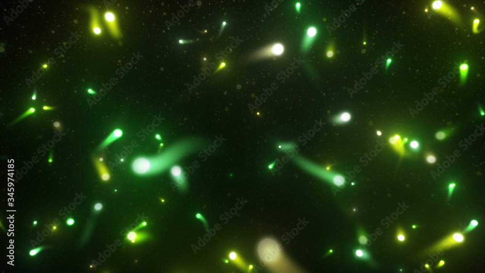 Wall mural neon light flying illumination glow particles firefly abstract 3d illustration background.