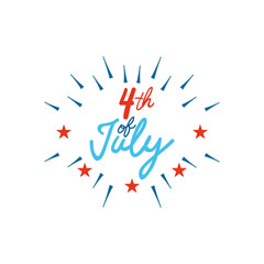 Fourth of July, United Stated independence day concept, July 4th typographic design with decorative stars, flat design
